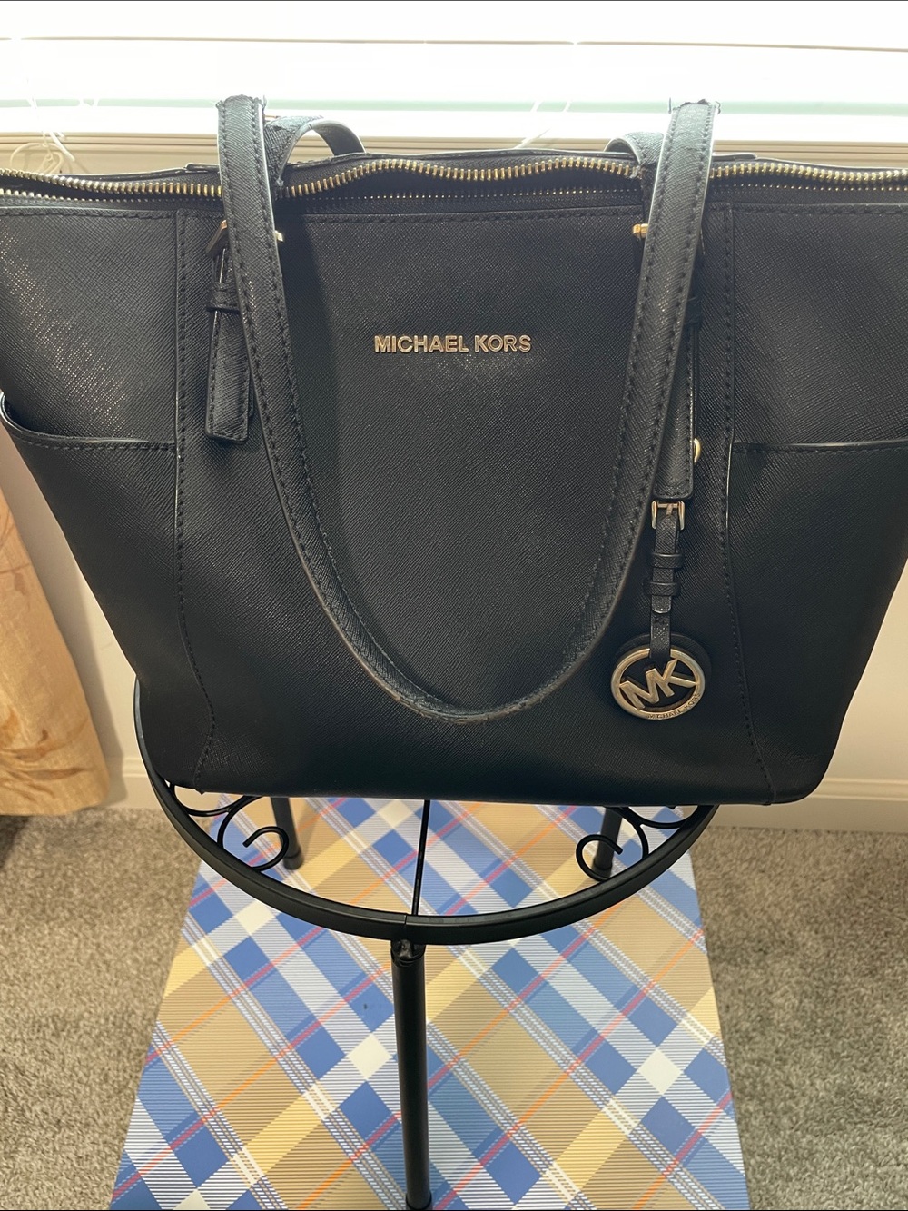 Michael Kors Black Saffiano Marilynn Leather Tote with MK Charm